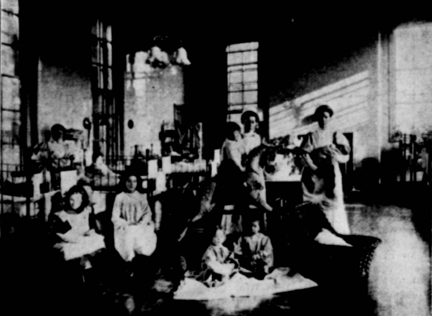 Nurses and patients in the Queens Hospital for Children
